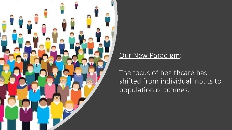 Our New Paradigm: The focus of healthcare has shifted from individual inputs to population