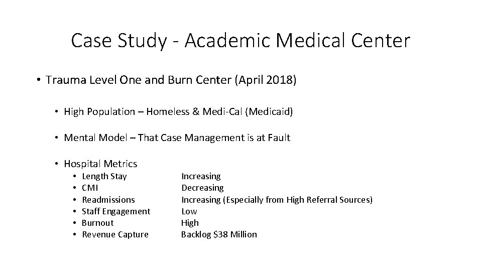 Case Study - Academic Medical Center • Trauma Level One and Burn Center (April