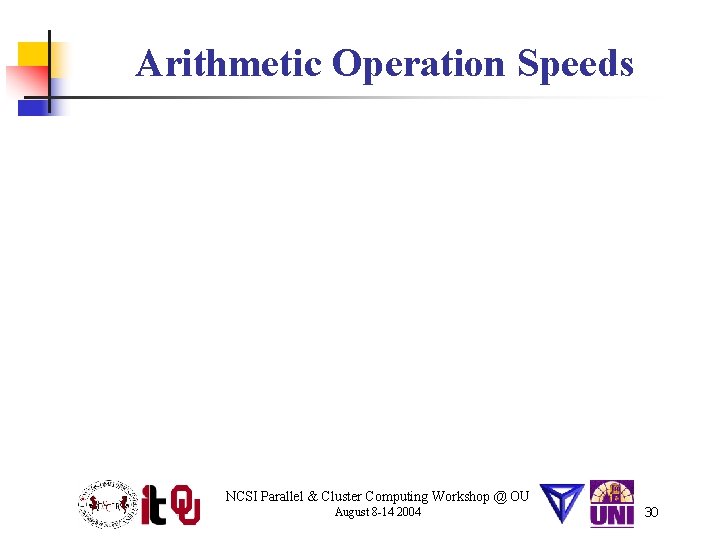 Arithmetic Operation Speeds NCSI Parallel & Cluster Computing Workshop @ OU August 8 -14