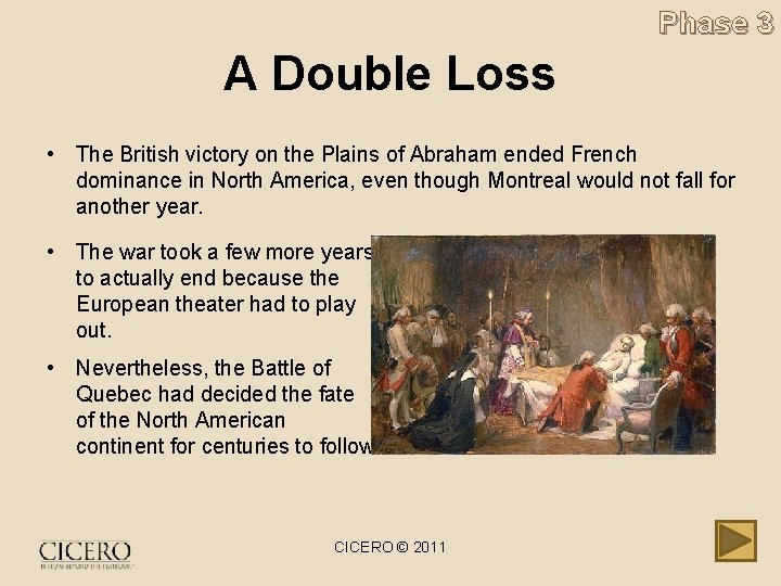 Phase 3 A Double Loss • The British victory on the Plains of Abraham