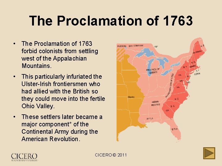 The Proclamation of 1763 • The Proclamation of 1763 forbid colonists from settling west