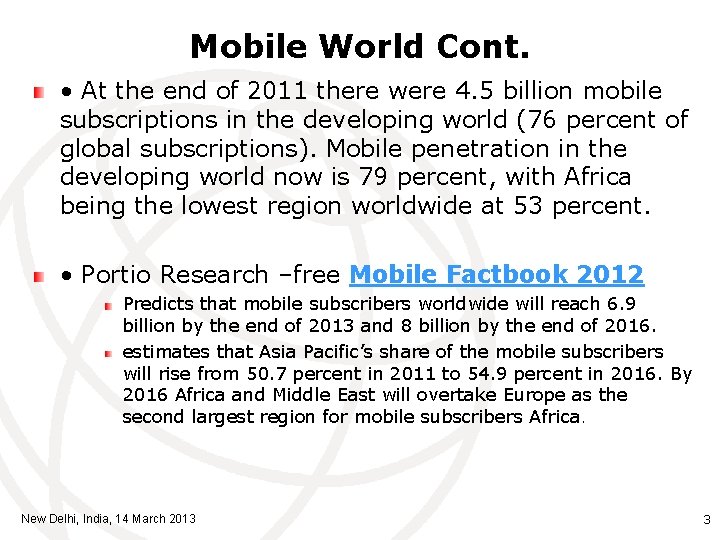 Mobile World Cont. • At the end of 2011 there were 4. 5 billion