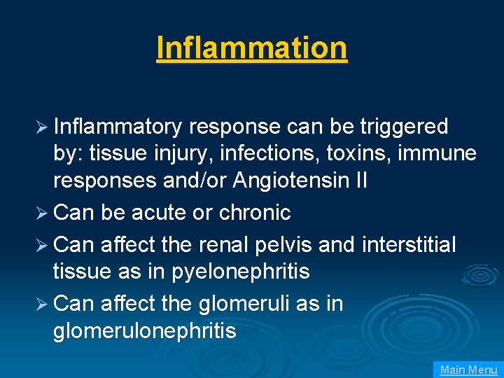 Inflammation Ø Inflammatory response can be triggered by: tissue injury, infections, toxins, immune responses