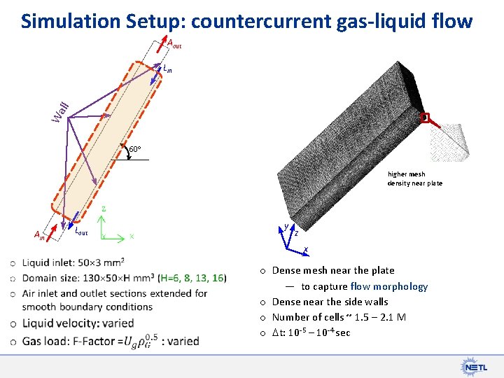 Simulation Setup: countercurrent gas-liquid flow Aout Wa ll Lin 60 higher mesh density near