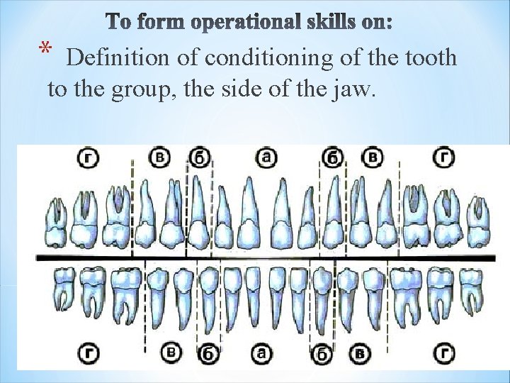 * Definition of conditioning of the tooth to the group, the side of the * Definition of conditioning of the tooth to the group, the side of the