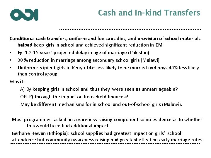 Cash and In-kind Transfers Conditional cash transfers, uniform and fee subsidies, and provision of
