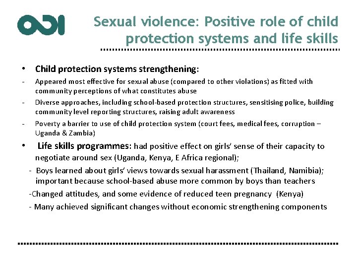 Sexual violence: Positive role of child protection systems and life skills • Child protection