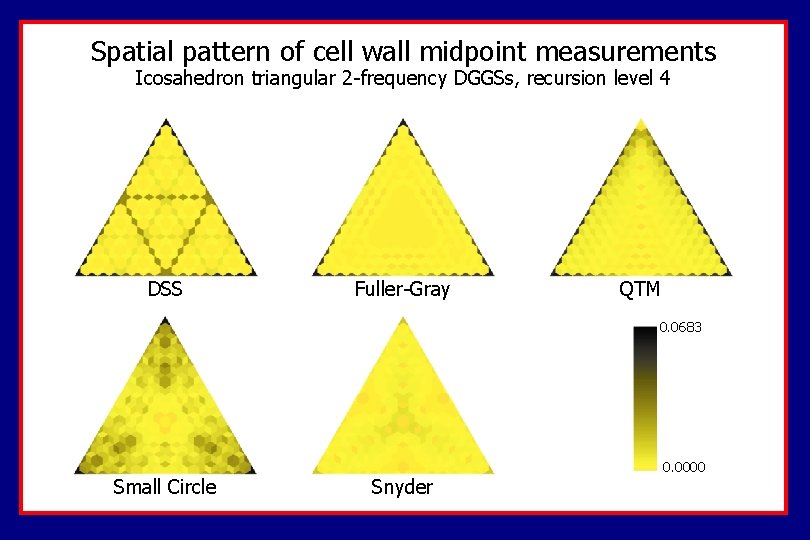 Spatial pattern of cell wall midpoint measurements Icosahedron triangular 2 -frequency DGGSs, recursion level