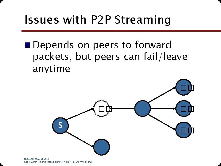 Issues with P 2 P Streaming n Depends on peers to forward packets, but