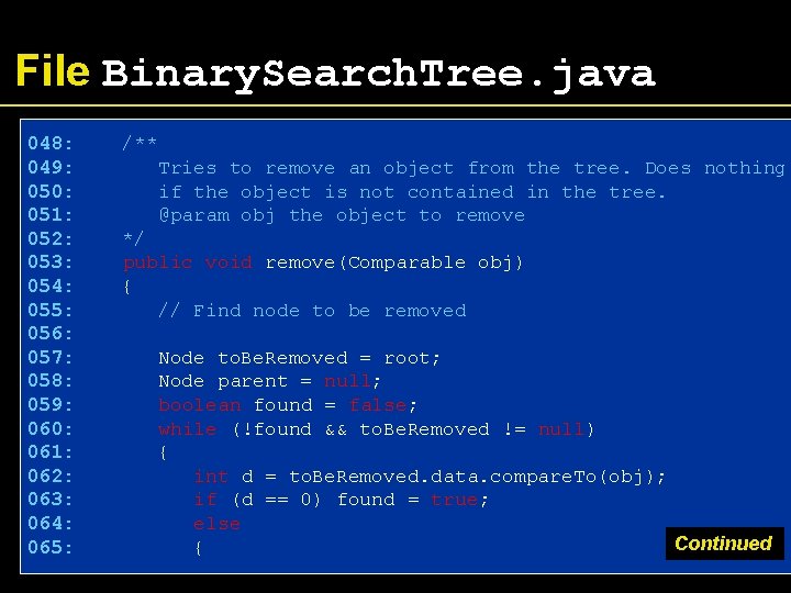 File Binary. Search. Tree. java 048: 049: 050: 051: 052: 053: 054: 055: 056: