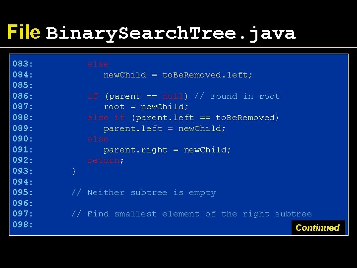 File Binary. Search. Tree. java 083: 084: 085: 086: 087: 088: 089: 090: 091: