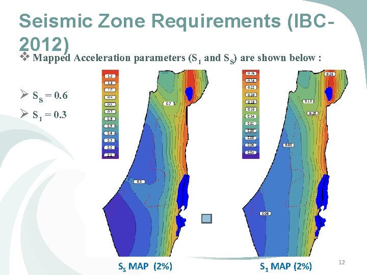 Seismic Zone Requirements (IBC 2012) v Mapped Acceleration parameters (S and S ) are Seismic Zone Requirements (IBC 2012) v Mapped Acceleration parameters (S and S ) are