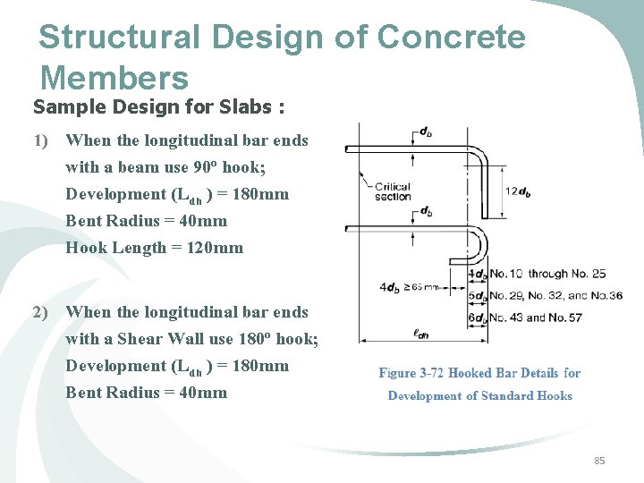 Structural Design of Concrete Members Sample Design for Slabs : 1) When the longitudinal Structural Design of Concrete Members Sample Design for Slabs : 1) When the longitudinal