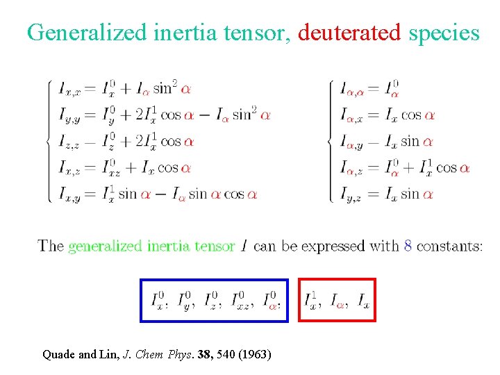 Generalized inertia tensor, deuterated species Quade and Lin, J. Chem Phys. 38, 540 (1963)