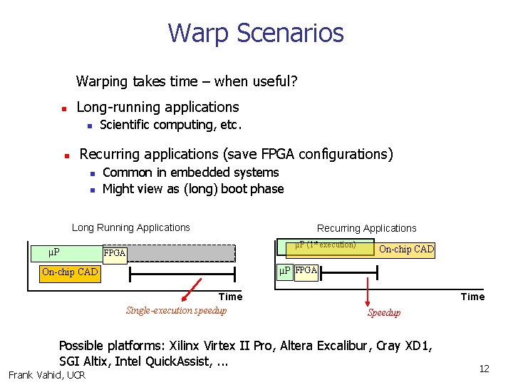 Warp Scenarios Warping takes time – when useful? n Long-running applications n n Scientific