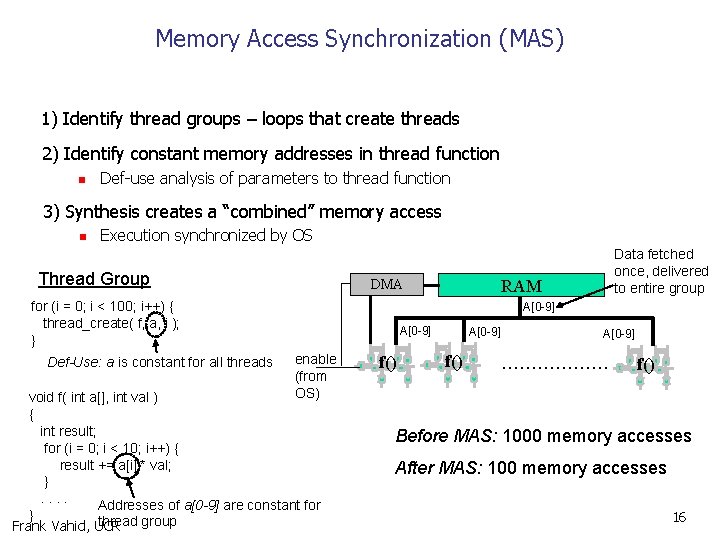 Memory Access Synchronization (MAS) 1) Identify thread groups – loops that create threads 2)