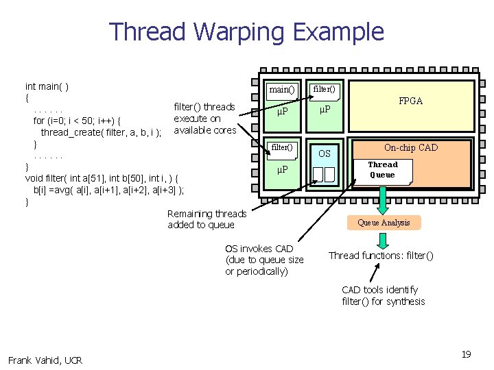 Thread Warping Example int main( ) { filter() threads. . . execute on for