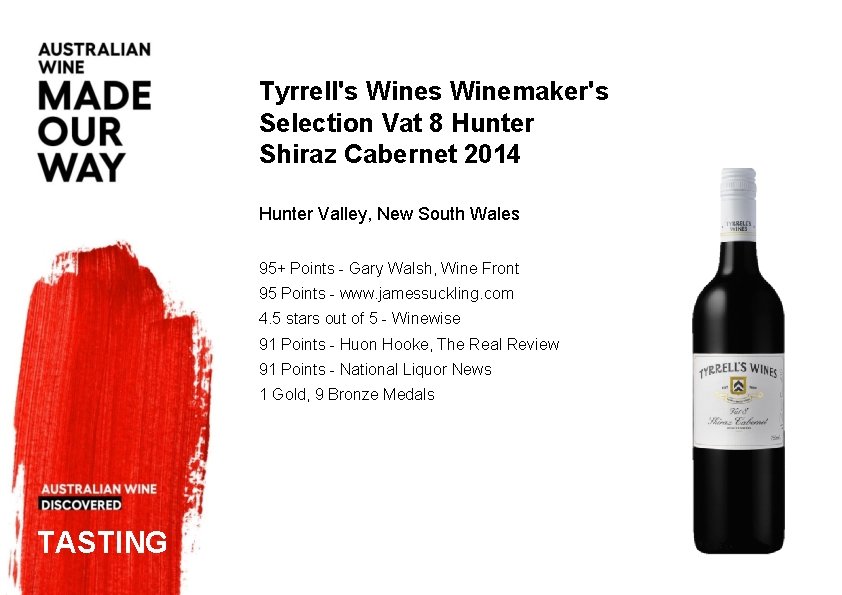 Tyrrell's Winemaker's Selection Vat 8 Hunter Shiraz Cabernet 2014 Hunter Valley, New South Wales Tyrrell's Winemaker's Selection Vat 8 Hunter Shiraz Cabernet 2014 Hunter Valley, New South Wales