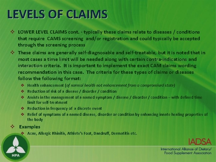 LEVELS OF CLAIMS v LOWER LEVEL CLAIMS cont. - typically these claims relate to