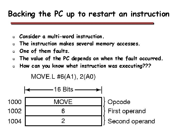 Backing the PC up to restart an instruction q q q Consider a multi-word