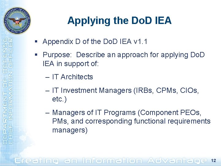 Applying the Do. D IEA § Appendix D of the Do. D IEA v