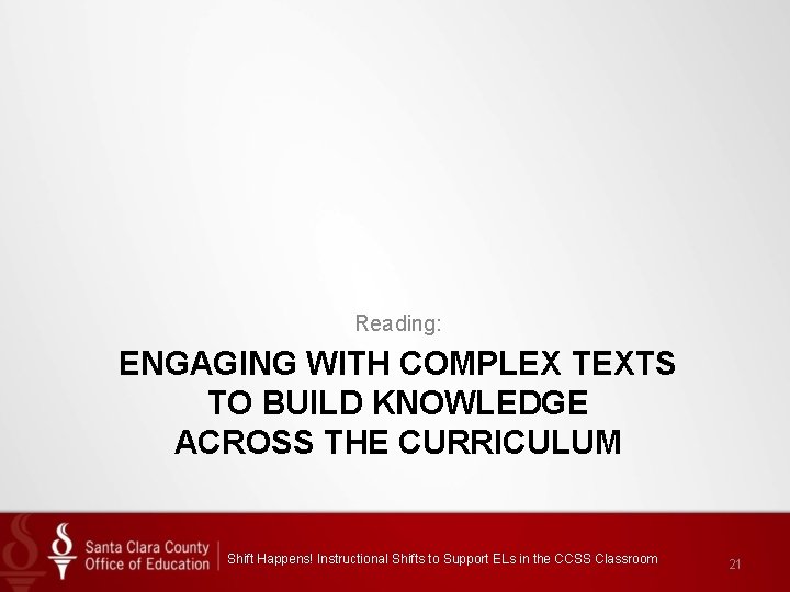 Reading: ENGAGING WITH COMPLEX TEXTS TO BUILD KNOWLEDGE ACROSS THE CURRICULUM Shift Happens! Instructional