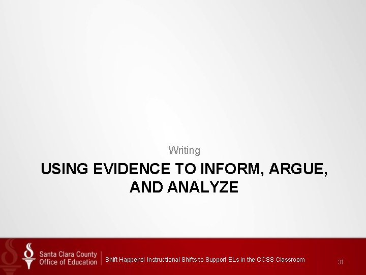 Writing USING EVIDENCE TO INFORM, ARGUE, AND ANALYZE Shift Happens! Instructional Shifts to Support