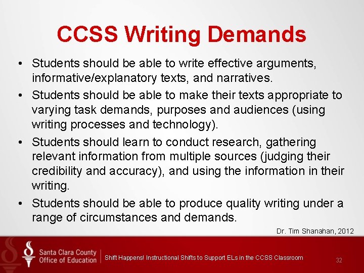 CCSS Writing Demands • Students should be able to write effective arguments, informative/explanatory texts,