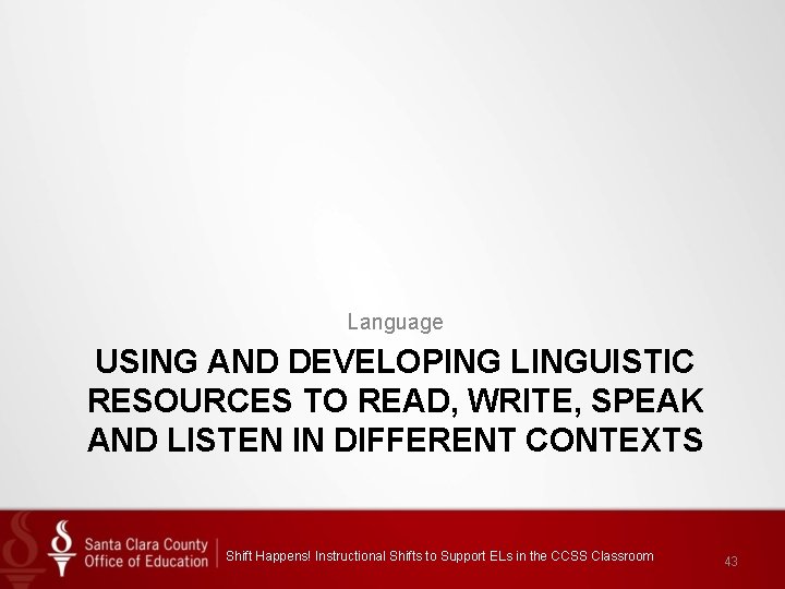 Language USING AND DEVELOPING LINGUISTIC RESOURCES TO READ, WRITE, SPEAK AND LISTEN IN DIFFERENT