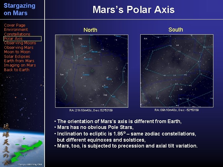 Stargazing on Mars Cover Page Environment Constellations Polar Axis Observing Moons Observing Mars Moon
