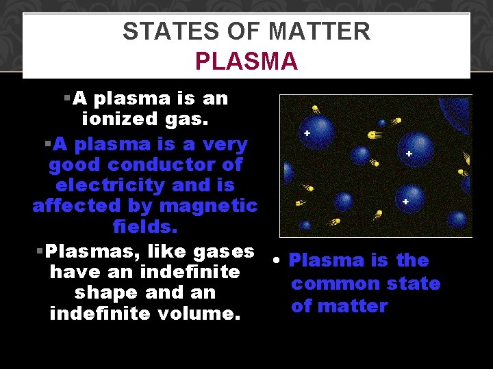 STATES OF MATTER PLASMA §A plasma is an ionized gas. §A plasma is a