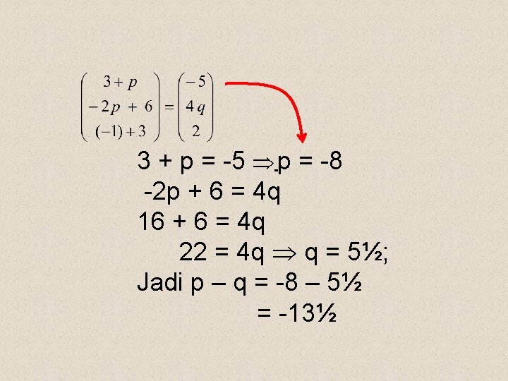 3 + p = -5 p = -8 -2 p + 6 = 4