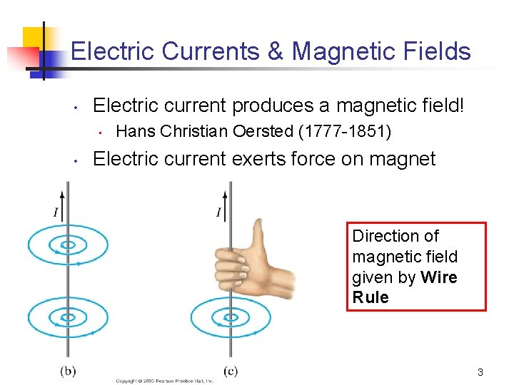 Electric Currents & Magnetic Fields • Electric current produces a magnetic field! • •