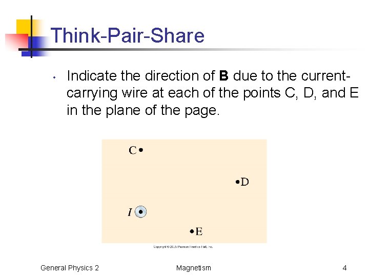 Think-Pair-Share • Indicate the direction of B due to the currentcarrying wire at each