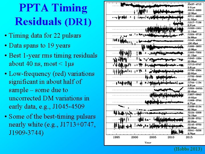 PPTA Timing Residuals (DR 1) • Timing data for 22 pulsars • Data spans