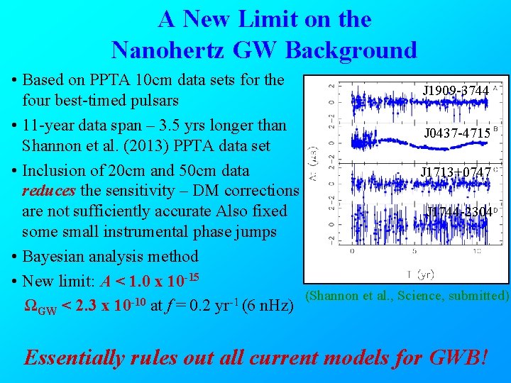 A New Limit on the Nanohertz GW Background • Based on PPTA 10 cm