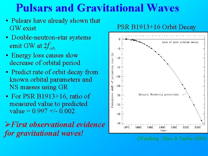 Pulsars and Gravitational Waves • Pulsars have already shown that GW exist • Double-neutron-star