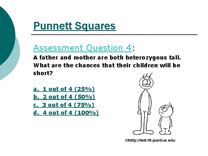 Punnett Squares Assessment Question 4: A father and mother are both heterozygous tall. What