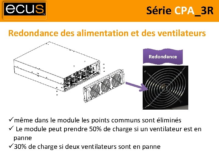 Série CPA_3 R Redondance des alimentation et des ventilateurs Redondance même dans le module