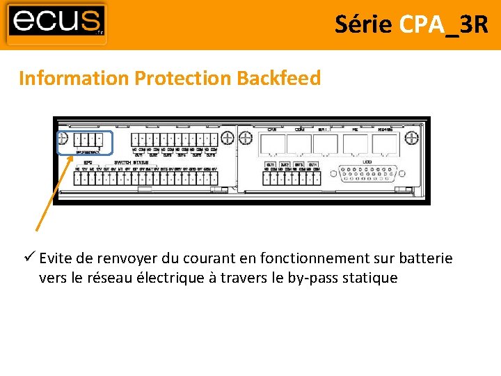 Série CPA_3 R Information Protection Backfeed Evite de renvoyer du courant en fonctionnement sur