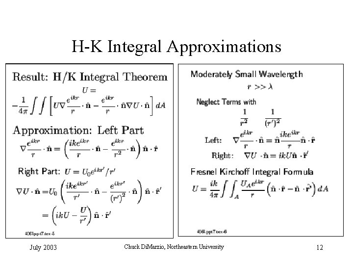 H-K Integral Approximations July 2003 Chuck Di. Marzio, Northeastern University 12 