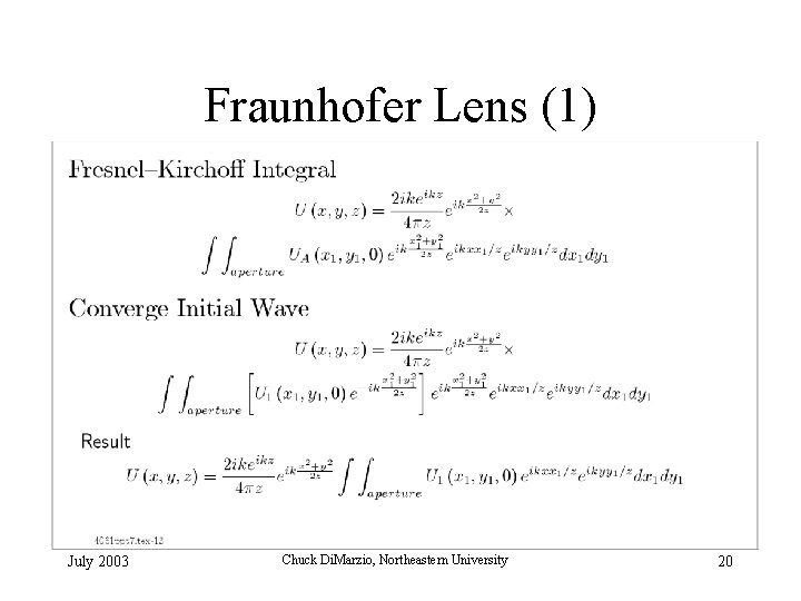 Fraunhofer Lens (1) July 2003 Chuck Di. Marzio, Northeastern University 20 