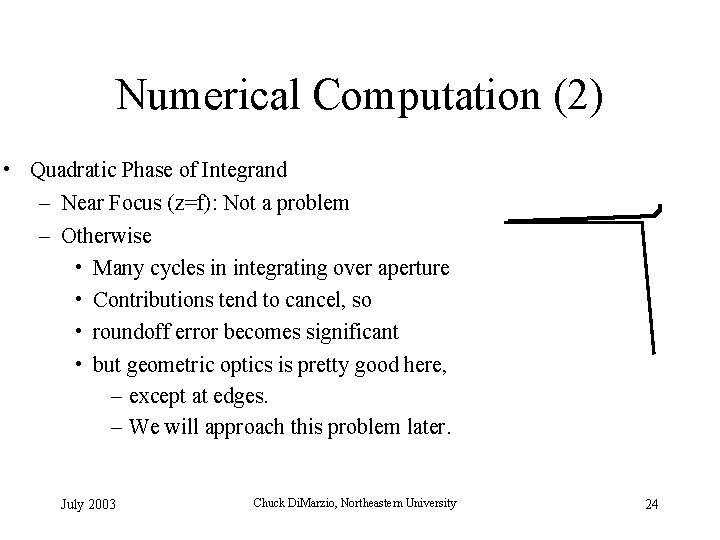 Numerical Computation (2) • Quadratic Phase of Integrand – Near Focus (z=f): Not a
