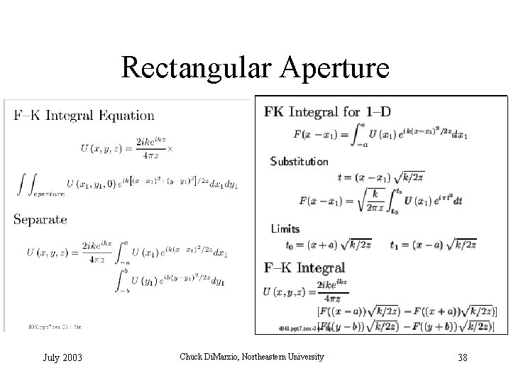 Rectangular Aperture July 2003 Chuck Di. Marzio, Northeastern University 38 