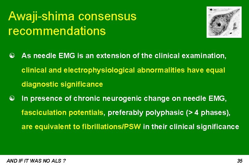 Awaji-shima consensus recommendations ☯ As needle EMG is an extension of the clinical examination,