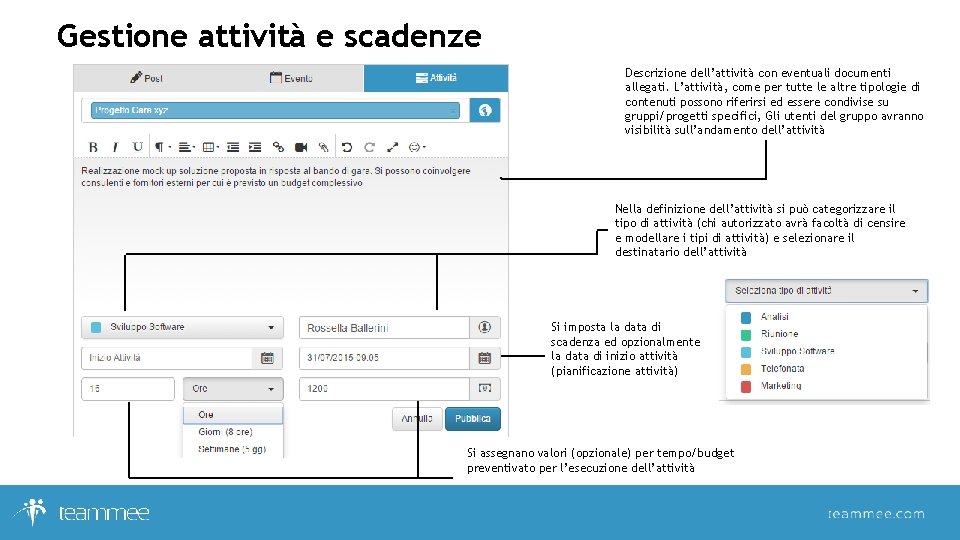 Gestione attività e scadenze Descrizione dell’attività con eventuali documenti allegati. L’attività, come per tutte Gestione attività e scadenze Descrizione dell’attività con eventuali documenti allegati. L’attività, come per tutte