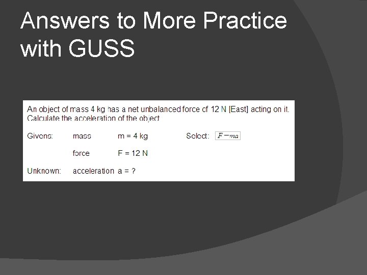 Answers to More Practice with GUSS 