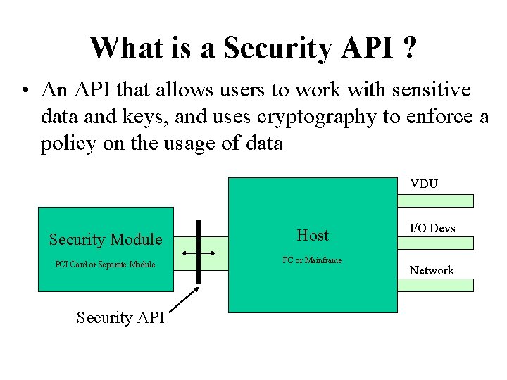 What is a Security API ? • An API that allows users to work