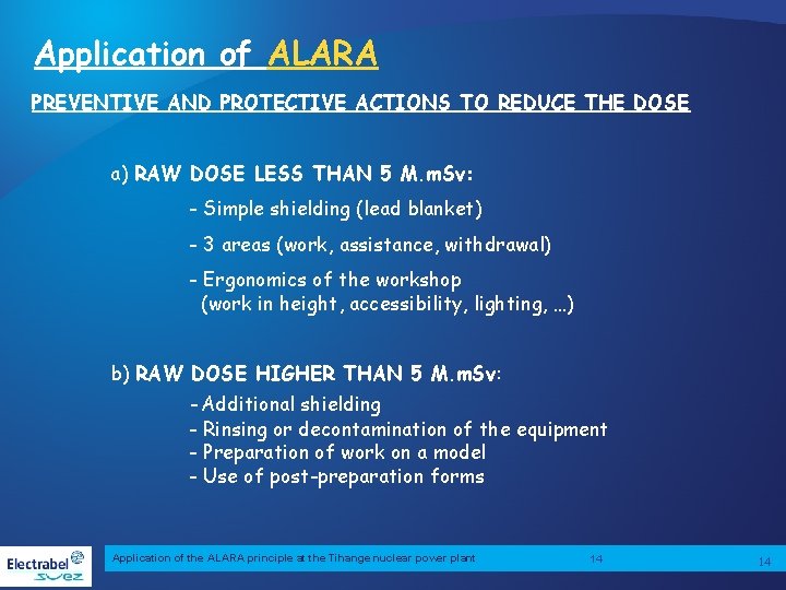 Application of ALARA PREVENTIVE AND PROTECTIVE ACTIONS TO REDUCE THE DOSE a) RAW DOSE