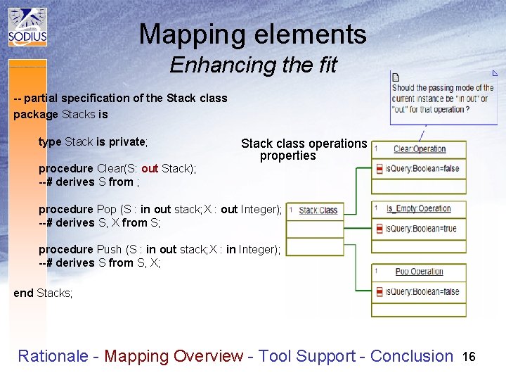 Mapping elements Enhancing the fit -- partial specification of the Stack class package Stacks Mapping elements Enhancing the fit -- partial specification of the Stack class package Stacks